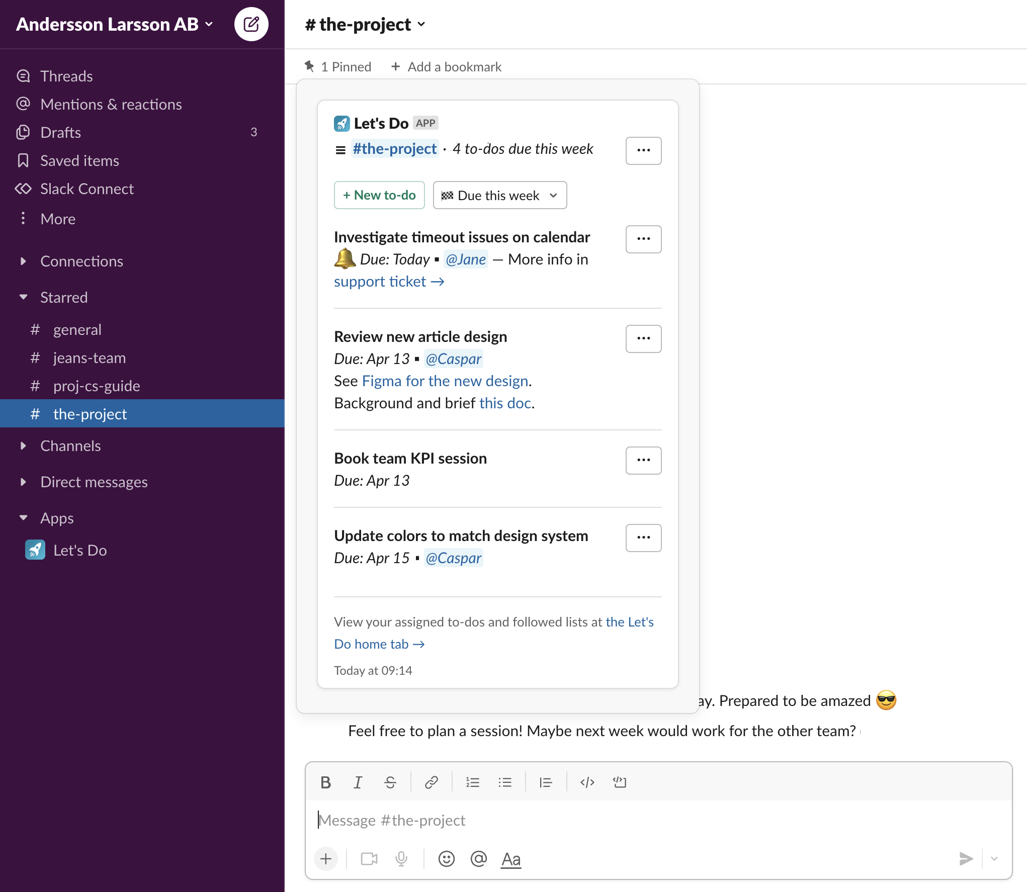 Easily pin a fitered list to a Slack channel.