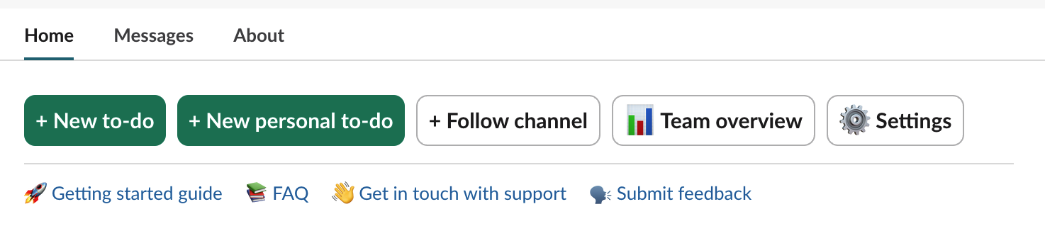 App Home toolbar with Settings button