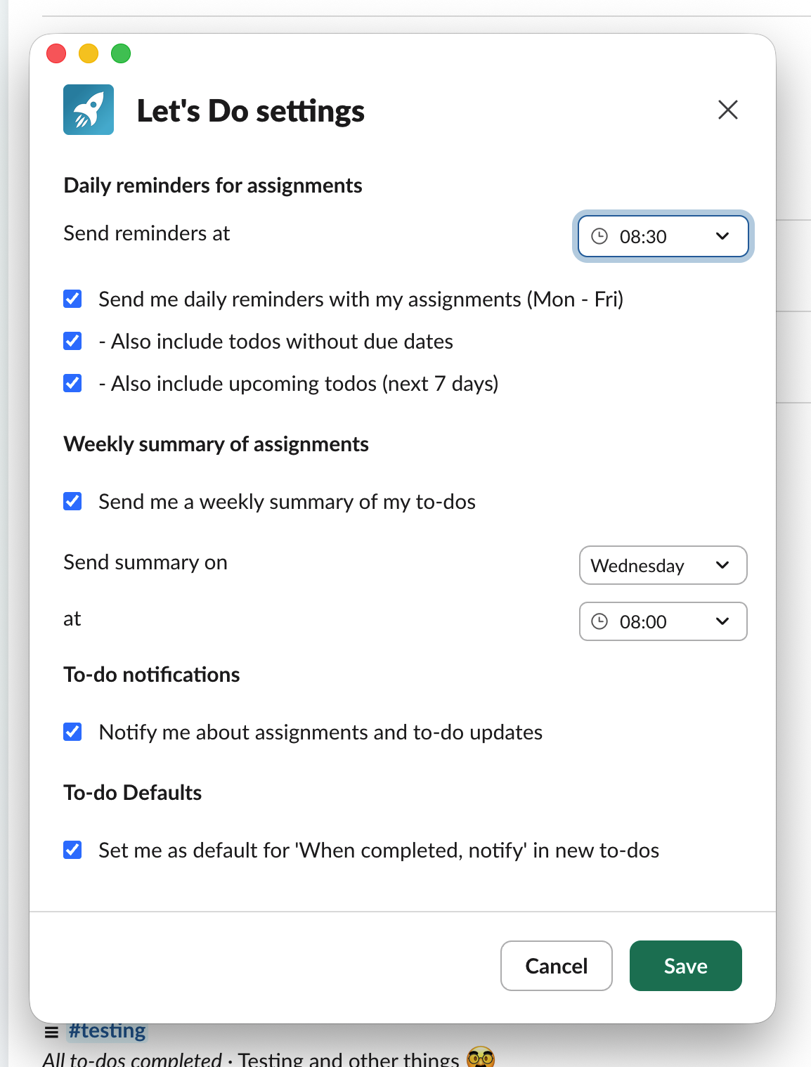 Let's Do notification settings modal