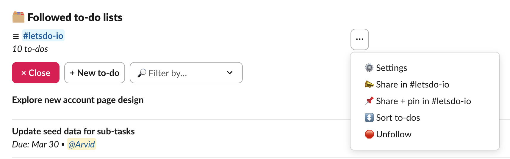 Finding list settings from the menu on the Home tab
